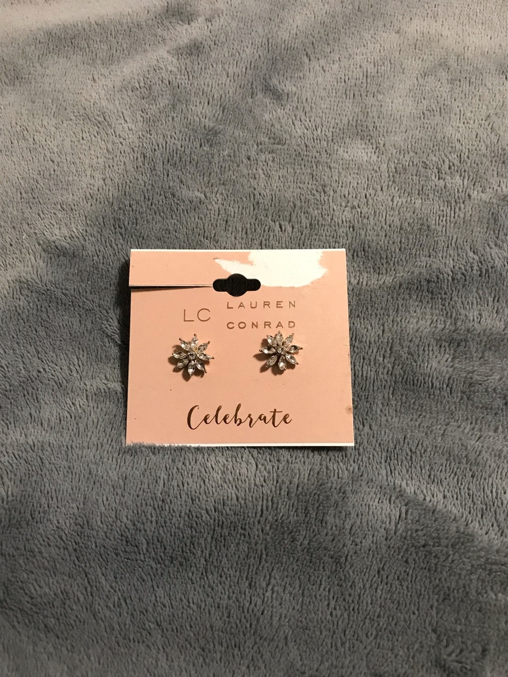 Lauren Conrad Silver Tone Clear Rhinestone Dainty Delicate Flower Earrings